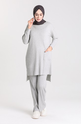 Asymmetrical Pocket Tunic Trousers Double Suit 7731-06 Gray 7731-06