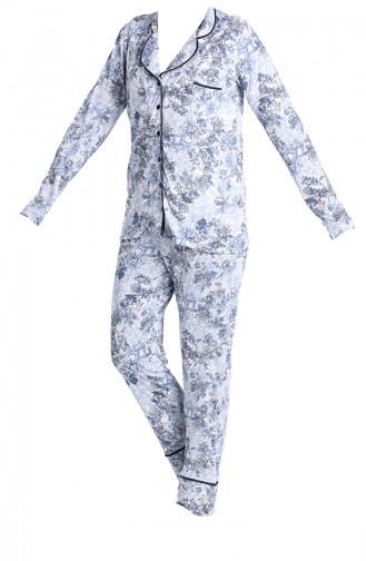 Desenli Pijama Takım 5626-01 İndigo