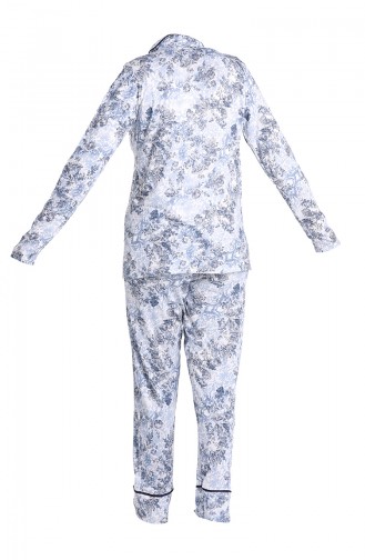 Desenli Pijama Takım 5626-01 İndigo