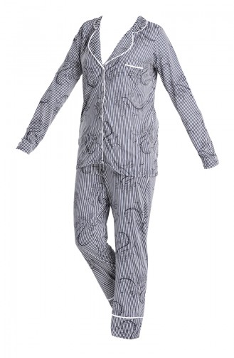 Çizgili Pijama Takım 5627-01 Lacivert