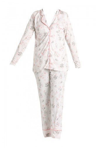Desenli Pijama Takım 5631-01 Bej