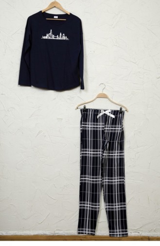 Uzun Kol Pamuklu Baskılı Pijama Takım 50560509 Indıgo