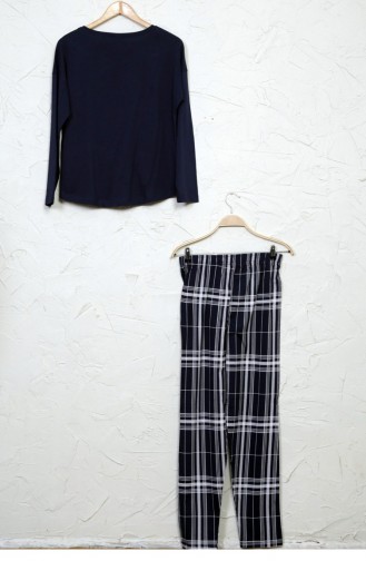 Uzun Kol Pamuklu Baskılı Pijama Takım 50560509 Indıgo