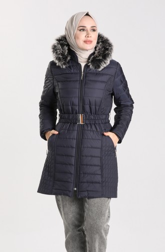 Fur quilted Coat 0911-03 Navy Blue 0911-03