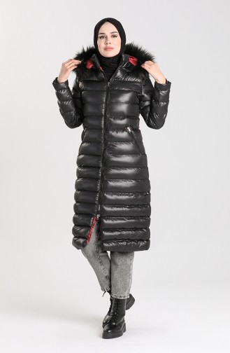 Fur Puffer Coat 4014-01 Black Burgundy 4014-01