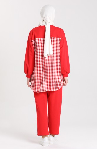 Garnili Tunik Pantolon İkili Takım 1148-02 Kırmızı