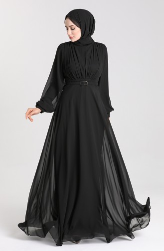 Belted Evening Dress 5422-05 Black 5422-05