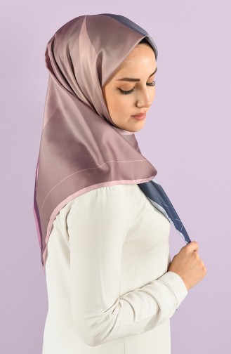 Karaca Desenli Sentetik İpek Twill Eşarp 90763-03 Mürdüm Mavi