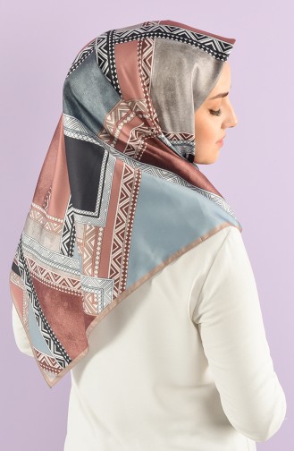 Karaca Desenli Sentetik İpek Twill Eşarp 90765-08 Vizon Lacivert