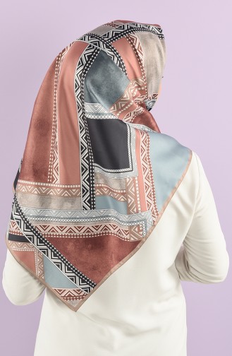 Karaca Desenli Sentetik İpek Twill Eşarp 90765-08 Vizon Lacivert