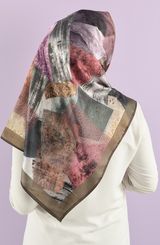 Karaca Desenli Sentetik İpek Twill Eşarp 90766-06 Asker Yeşili Lila