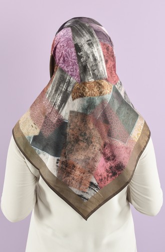Karaca Desenli Sentetik İpek Twill Eşarp 90766-06 Asker Yeşili Lila