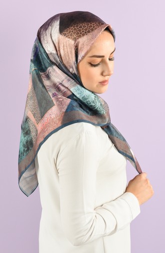 Karaca Desenli Sentetik İpek Twill Eşarp 90766-11 Petrol Kahverengi