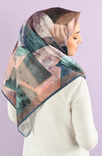 Karaca Desenli Sentetik İpek Twill Eşarp 90766-11 Petrol Kahverengi
