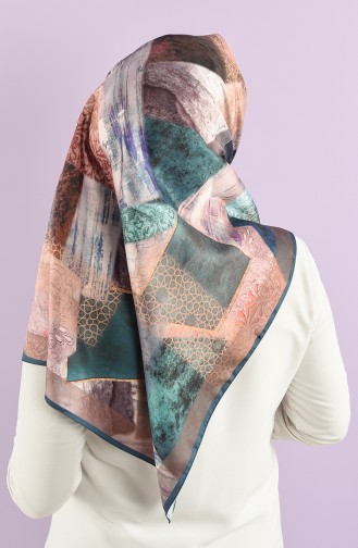 Karaca Desenli Sentetik İpek Twill Eşarp 90766-11 Petrol Kahverengi