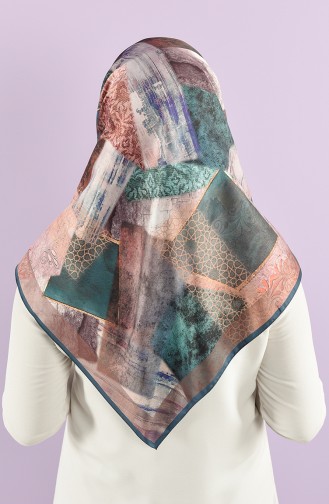 Karaca Desenli Sentetik İpek Twill Eşarp 90766-11 Petrol Kahverengi
