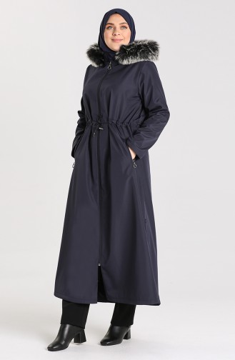 Plus Size Bondit Fabric Hooded Coat 0392-03 Navy Blue 0392-03