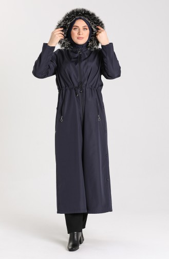 Plus Size Bondit Fabric Hooded Coat 0392-03 Navy Blue 0392-03