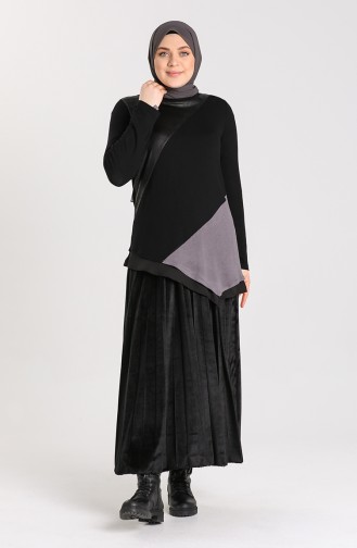 Plus Size Garnished Asymmetric Tunic 0206-03 Black 0206-03