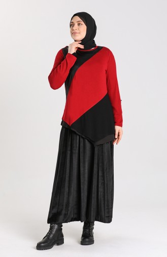 Plus Size Asymmetric Tunic 0206-04 Claret Red 0206-04