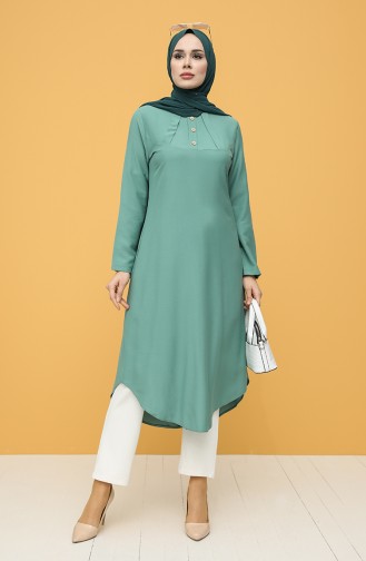 Button Detailed Long Tunic 12007-05 Sea Green 12007-05