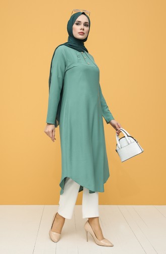 Button Detailed Long Tunic 12007-05 Sea Green 12007-05