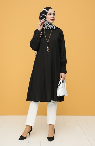 Long Tunic with Necklace 12005-01 Black 12005-01