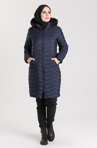Zippered quilted Coat 1065-05 Navy Blue 1065-05