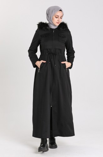 Fur Zippered Coat 5753-01 Black 5753-01