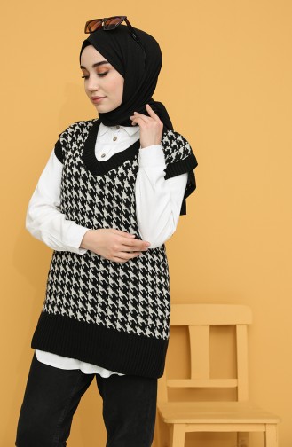 Knitwear Houndstooth Patterned Sweater 0122-01 Black And white 0122-01