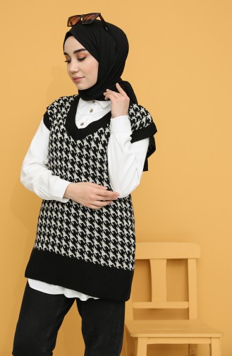 Triko Kazayağı Desenli Süveter 0122-01 Siyah Beyaz