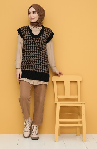 Knitwear Houndstooth Patterned Sweater 0122-02 Brown Black 0122-02