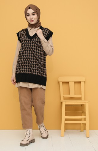 Knitwear Houndstooth Patterned Sweater 0122-02 Brown Black 0122-02
