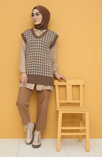 Knitwear Houndstooth Patterned Sweater 0122-03 Brown white 0122-03
