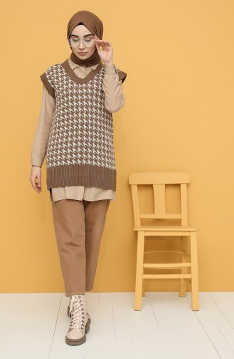 Knitwear Houndstooth Patterned Sweater 0122-03 Brown white 0122-03