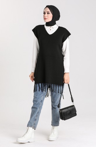 Knitwear Tasseled Sweater 4354-04 Black 4354-04
