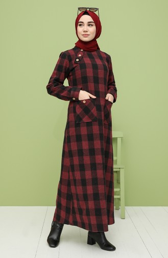 Kareli Kışlık Elbise 4562-03 Mürdüm