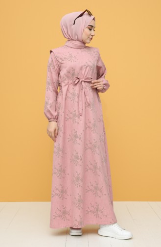 Beige-Rose Hijab Kleider 21Y8210-04