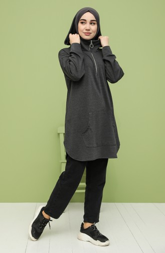 Kapüşonlu Spor Tunik 8280-10 Füme