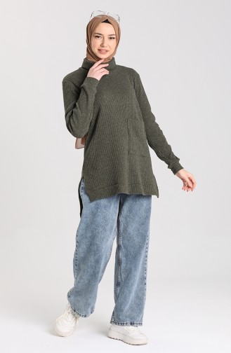 Knitwear Sweater with Pockets 7002-01 Khaki 7002-01
