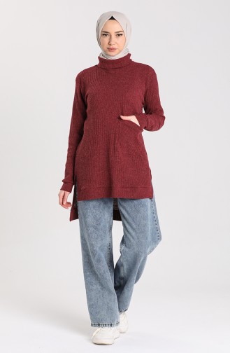 Knitwear Sweater with Pockets 7002-02 Burgundy 7002-02