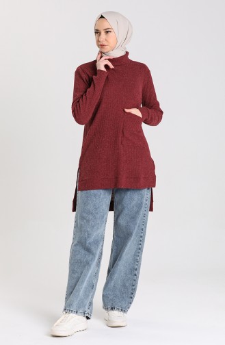 Knitwear Sweater with Pockets 7002-02 Burgundy 7002-02