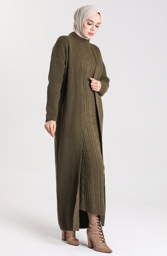 Triko Elbise Hırka İkili Takım 5008-10 Haki