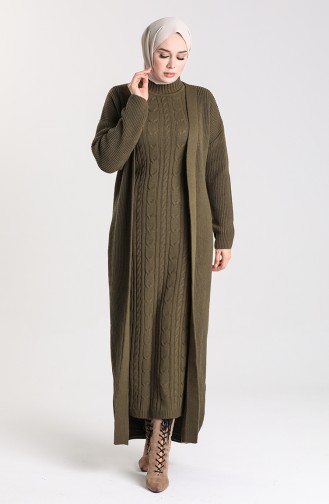 Triko Elbise Hırka İkili Takım 5008-10 Haki