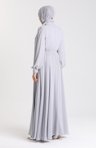 Gray Hijab Evening Dress 4826-06