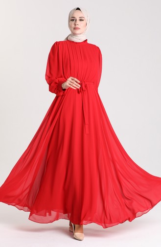 Red Hijab Evening Dress 4826-07