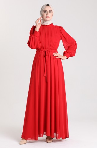 Red Hijab Evening Dress 4826-07