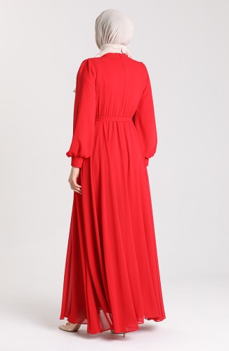 Red Hijab Evening Dress 4826-07