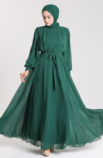 Emerald Green Hijab Evening Dress 4826-08