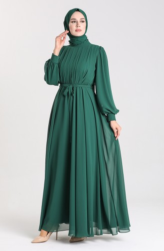 Emerald Green Hijab Evening Dress 4826-08